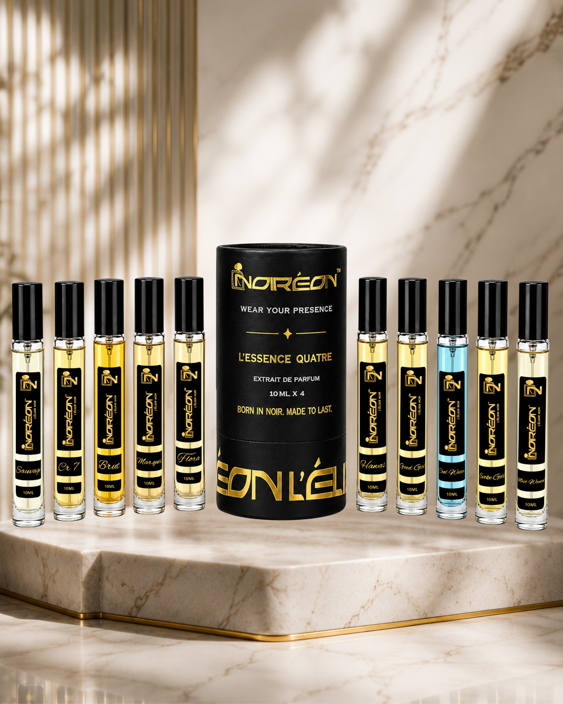 Noiréon L’Essence Quatre Extrait de Parfum Gift Set for Men & Women – 10ML x 4 | Sauvage, Evoke Gold, Marquis & CR7 | Premium Long-Lasting Fragrance Collection